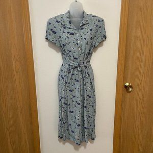 Dressbarn Floral Blue Dress (Size 10) with Shoulder pads